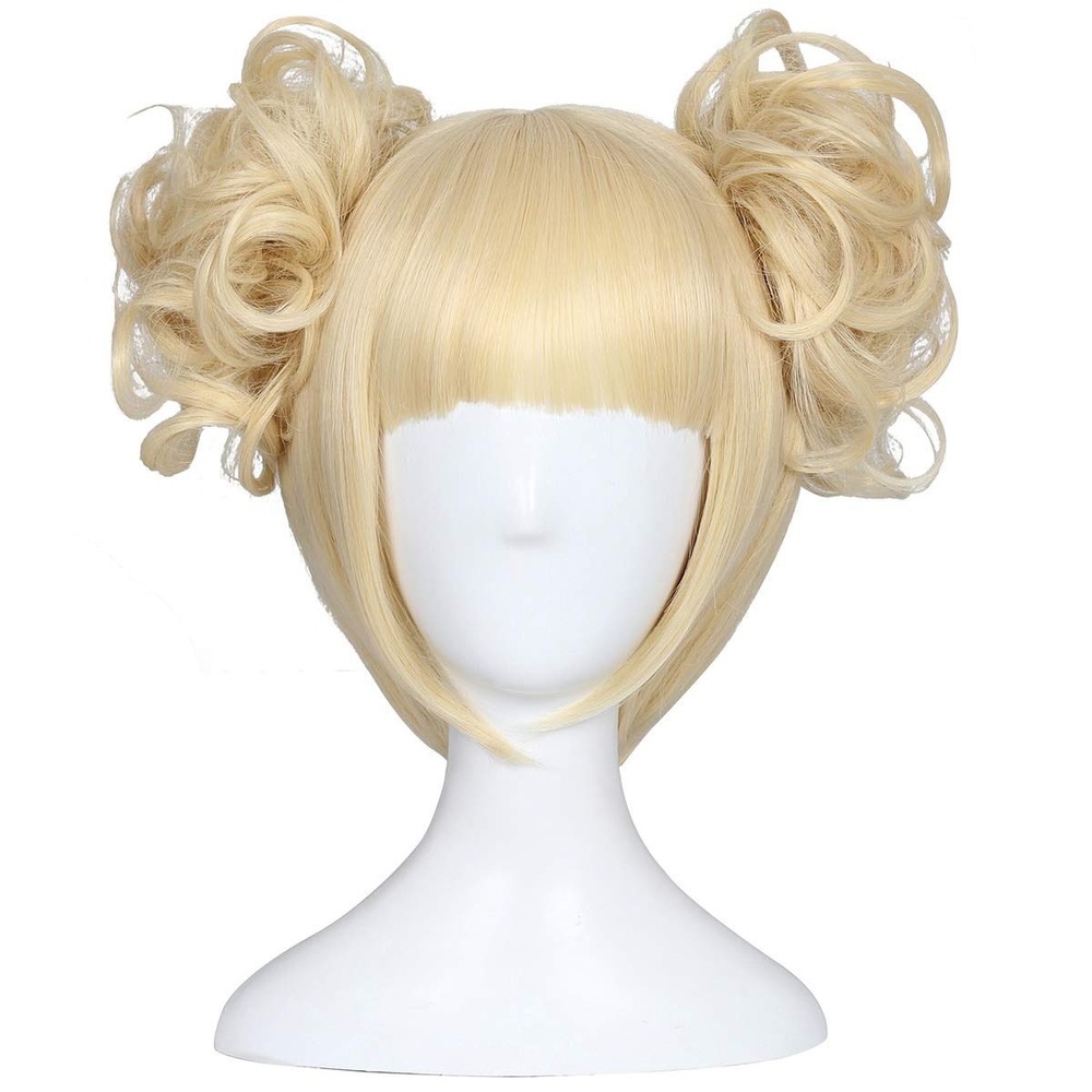NWT ColorGround Blonde Cosplay Wig Curly Space Buns Bangs Anime Costume
